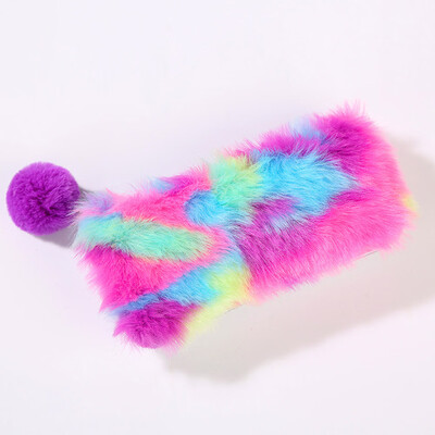 

Rainbow Plush Pencil Case Zipper Hair Ball Pen Bag Large Capacity Pencil Pouch