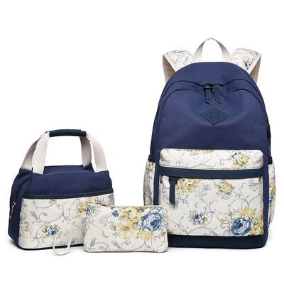 

NeillieN canvas backpack three-piece womens backpack junior high school student bag