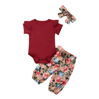 

Summer Toddler Baby Girls Floral Romper Jumpsuits Pants Headband Outfits Clothes