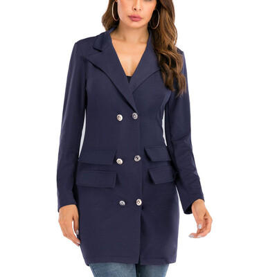 

Womens Double Breasted Button Front Military Blazer Coat Outdoor Jackets Outwear