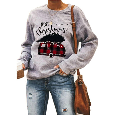 

Womens Winter Sweatshirts Christmas Tree Print Long Sleeve Loose Tops Shirt Jumper