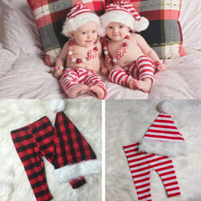 

US XMAS Newborn Baby Girls Boys Santa HatPants Outfits Set Photo Props Costume