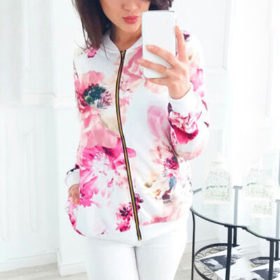 

Autumn Womens Print Short Coat Cardigan Long Sleeve Zipper Slim Fit Causal
