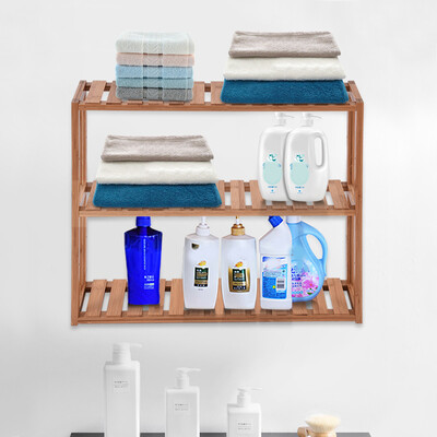

Siaonvr Bamboo Bathroom Shelf 3-Tier Adjustable Layer Rack Wall Storage Organizer