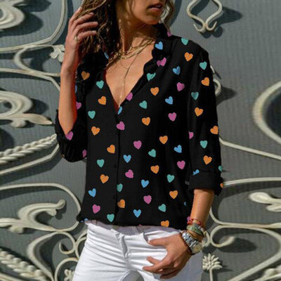 

Starmoon Women Casual Buttons V-Neck Loose Love Printing Long Sleeve Shirt Top Blouse