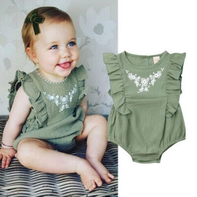 

Cute Newborn Toddler Baby Girl Ruffle Solid Romper Sunsuit Jumpsuit Outfits