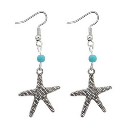 

Vintage Retro Green Gemstone Turquoise Star Cute Starfish Earring Jewelry For Women Fashion Accessories