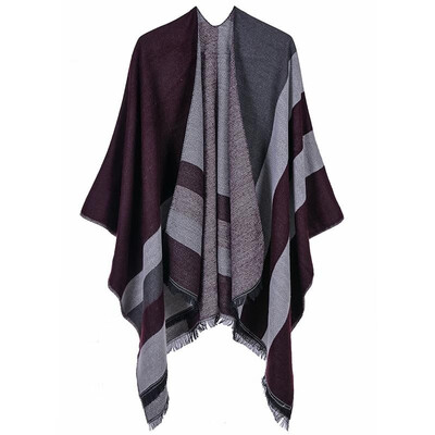 

Fashion Women Winter Poncho Striped Print Pattern Scarf Thick Warm Shawl Vintage Casual Pashmina Cloak Outerwear