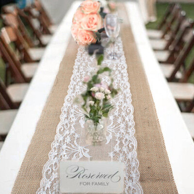 

30cmx275cm Vintage Rustic Burlap Hessian Lace Table Runners Wedding Decoration