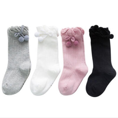 

Baby Kids Girls Hairball Socks Soft Cotton Knee High Hosiery Cute Leg Warmers
