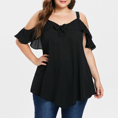 

Womens Cold Shoulder Shirt Short Sleeve Solid Tops Loose Summer Party Blouse