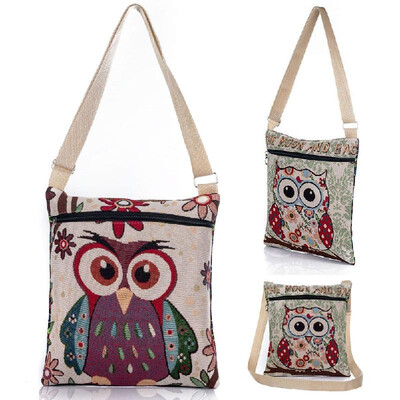 

Women Shoulder Bag Embroidered Jacquard Owl Character Cartoon Casual Vintage Small Messenger Crossbody Bag Handbags