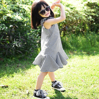 

Summer Toddler Baby Girls Sleeveless Plaid Print Pleated Dress Clothes Dresses