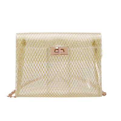 

Creative Shoulder Bag Women Transparent Grid Jelly Bag Chain Messenger Bag