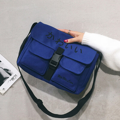 

Ins Xiaoqing Japanese Canvas Baggage Girl One Shoulder Slant Baggage Student Korean Edition Campus Uzzang