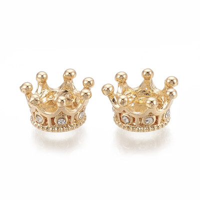 

Alloy European Beads Large Hole Beads with Rhinestone Crown Crystal Golden 115x6mm Hole 5mm