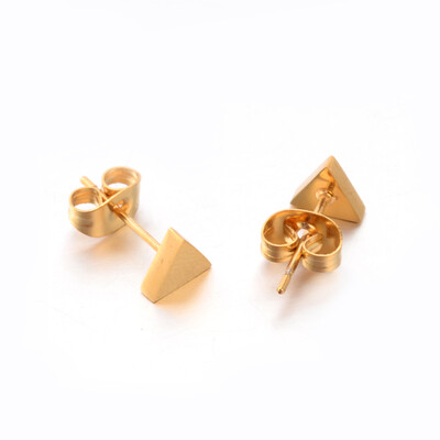 

304 Stainless Steel Ear Studs Triangle Golden 6x6mm Pin 08mm
