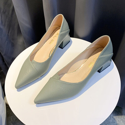 

Single shoe female thick heel with wild black net red pointed shallow square root 2019 summer new fairy style fashion