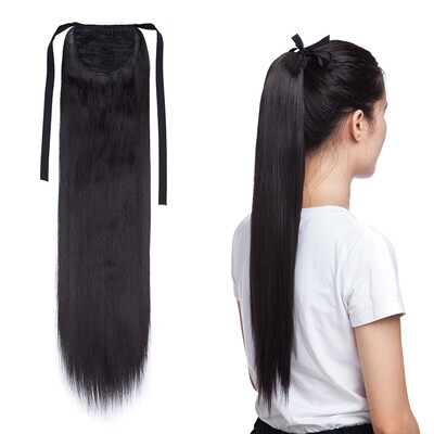 

One Piece Tie Up Ponytail Clip in Hair Extensions Hairpiece Binding Pony Tail Extension for Girl Lady Woman