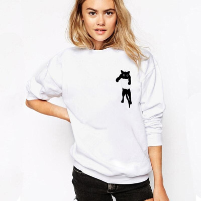 

Fashion Women Hoodie Cat Pattern Print O-Neck Casual Loose Coat Pullover Sweatshirts Streetwear Tops