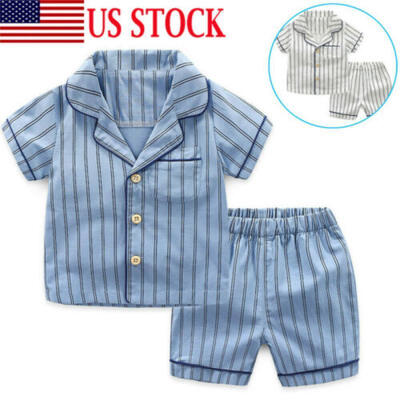 

Kids Boy Pajamas Striped Sleepwear Short Sleeve ShirtsShorts Nightwear Homewear