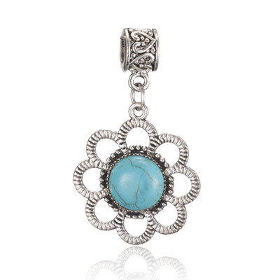 

Synthetic Turquoise European Dangle Beads with Tibetan Style Alloy Findings Flower Large Hole Pendants Antique Silver 46mm