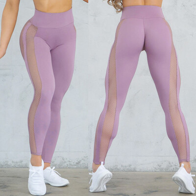 

Gobestart Fashion Women Mid Waist Solid Color Yoga Pant Perspective Running Sport Leggings