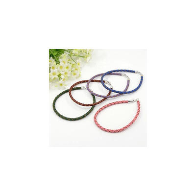 

Braided Leather Bracelets with 925 Sterling Silver Findings&Lobster Claw Clasps Mixed Color 210x4mm