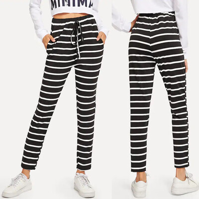 

Tailored Womens Striped Large Size High Waist Slim Loose Casual Trousers