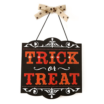 

Halloween Trick Or Treat Letter Bowknot Wooden Spooky Ornament Party Club House Office Hanger Hanging Sign Plate