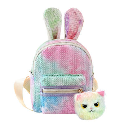 

Cute Ears Decor Travel Sequins Backpacks Women Kids Cat Pendant Knapsack