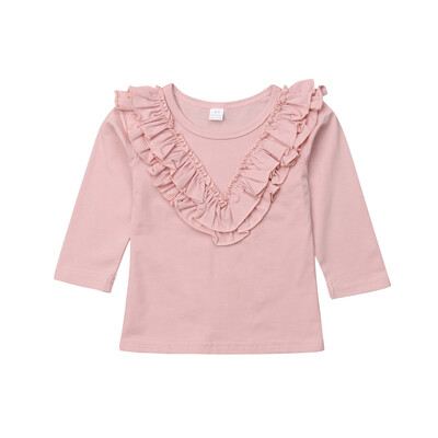 

Kids Baby Girls Vintage Ruffled Collar Cotton Long Sleeve Tops T Shirt Blouse