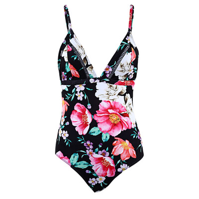 

Women Spaghetti Strap V-neck Print Bikini One-pieces Suits