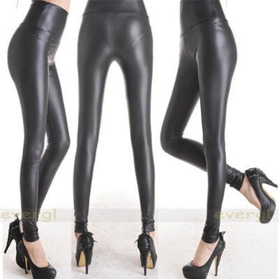 

Vogue Lady Matt look high waist Stretch faux leather Slim pants tights leggings