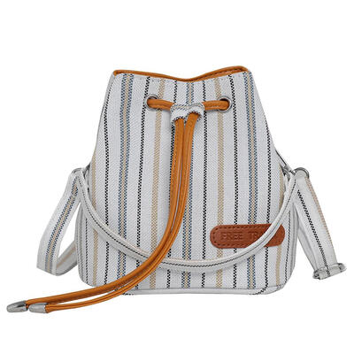 

Canvas Shoulder Handbags Women Stripe Drawstring Beam Port Crossbody Bag