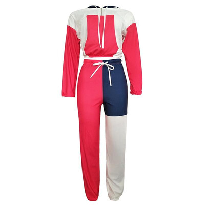 

Women Bomber Jacket Pencil Pants Set Color Block Raglan Long Sleeves Sport Tights Gym Fitness Casual 2PCS