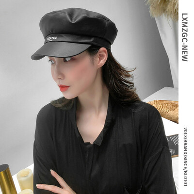 

Ladies Redwood Hat Korean PU Beret Hat Fashion Army Cap Adults with Alphabetic Duck Tongue Cap