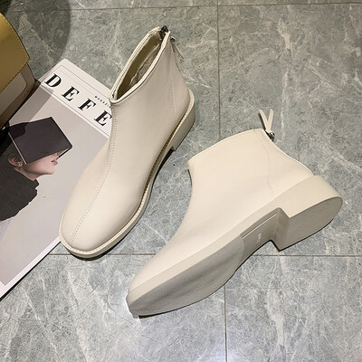 

Martins womens English style short-barrelled Chelsea boots versatile flat-bottomed short boots womens spring&autumn single b