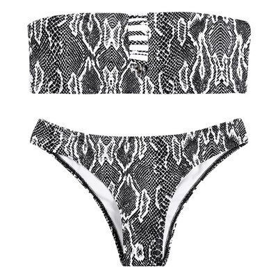 

Strapless Backless Padded Stylish Print Low Waist Women Bikini Set