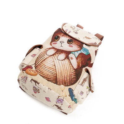 

Women Canvas Backpack Cartoon Cat Pattern School Bag Pockets Casual Vintage Bag Travel Ruchsack