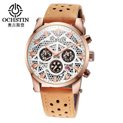 

Augustus OCHSTIN multi-function three-eye calendar multi-function leather mens watch mens watch