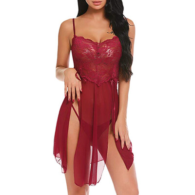 

Toponeto New Sexy Women Flower Lace Lingerie Bowknot Mesh Nightdress Camisole Sleepwear