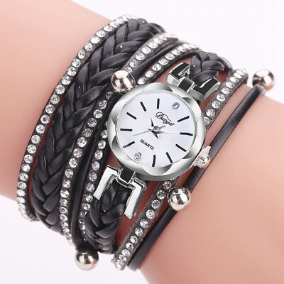 

Off-the-shelf fashion popular hand-woven PU winding fashion watch trend rhinestone ladies watch