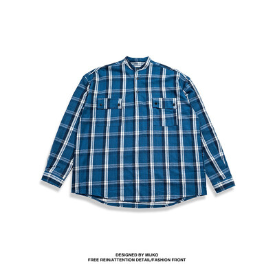 

MIJKO mens womens autumn&winter new plaid pullover button shirt men&women with the same paragraph high street neutral couple arc hem shirt
