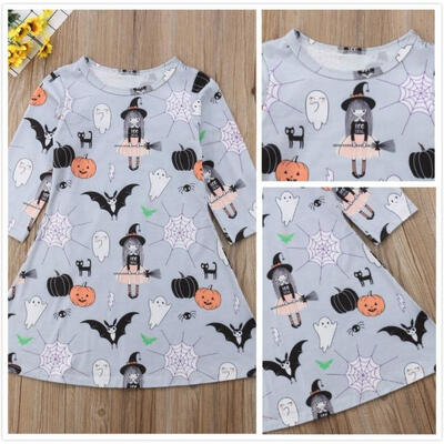 

Toddler Kids Baby Girls Cartoon Print Long Sleeve Dress Halloween Casual Clothes