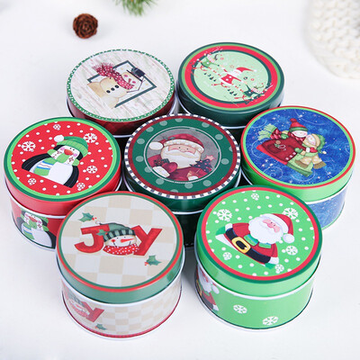 

New Hot Christmas Portable Round Tin Case Decorative Printed Candy Gift Box Cute Storage Container