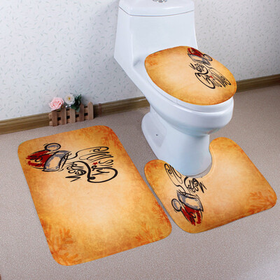 

〖Follure〗3PCS Christmas Bathroom Non-Slip Pedestal Rug Lid Toilet Cover Bath Mat Set