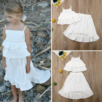 

Infant Baby Girl Summer Sling Sleeveless Crop Top Skirt Outfit Dress Clothes Set
