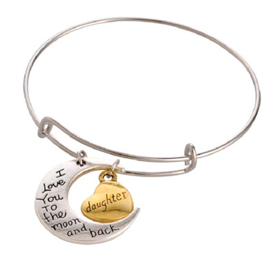 

Moon And Back Bangles For Mom Engraved Letters Women Metal Ethnic Silver Color Moon Star Pendant Bracelet