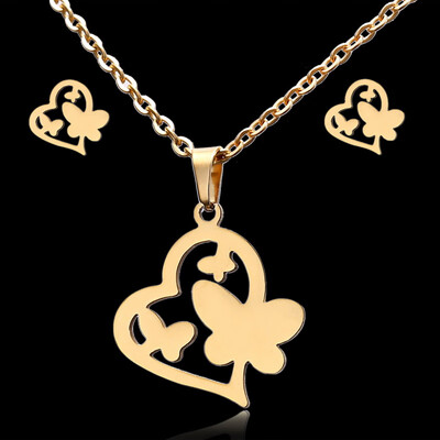

Charms Jewelry Set Animal Horse Dragonfly Wedding Jewelry Set Women Gold-Color Jewelry Stainless Steel Necklace Stud Earrings